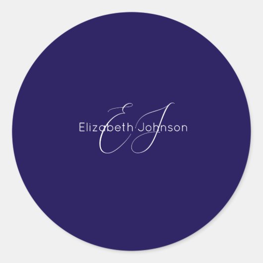 Blauw-wit klassiek minimalistisch ronde sticker (Voorkant)