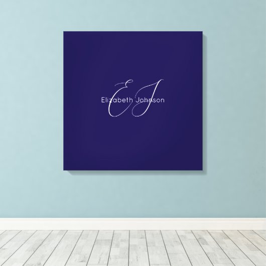 Blauw-wit klassieke minimalistische naam aangepast canvas afdruk (Insitu (Houten vloer))