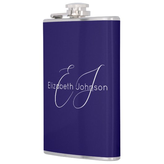 Blauw-wit klassieke minimalistische naam aangepast heupfles (Links)