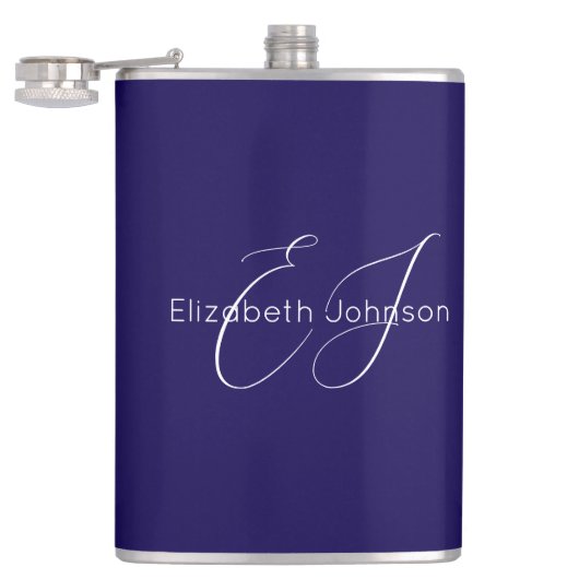 Blauw-wit klassieke minimalistische naam aangepast heupfles (Geopend)