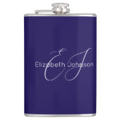 Blauw-wit klassieke minimalistische naam aangepast heupfles (Voorkant)