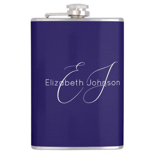 Blauw-wit klassieke minimalistische naam aangepast heupfles (Voorkant)