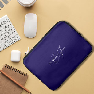 Blauw-wit klassieke minimalistische naam aangepast laptop sleeve