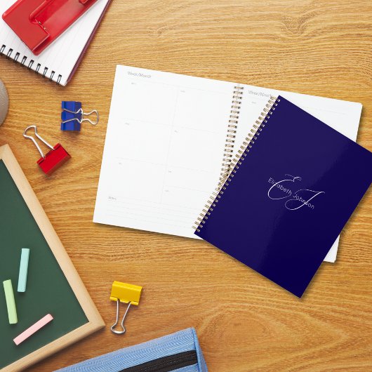 Blauw-wit klassieke minimalistische naam aangepast planner
