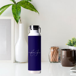 Blauw-wit klassieke minimalistische naam aangepast waterfles