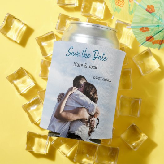 BLAUW WIT KLASSIEKE SCAN QR SAVE THE DATE BLIKJESKOELER (Insitu Zomer)