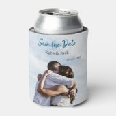 BLAUW WIT KLASSIEKE SCAN QR SAVE THE DATE BLIKJESKOELER (Blikje Voorkant)