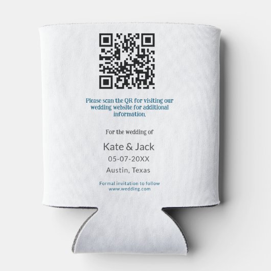 BLAUW WIT KLASSIEKE SCAN QR SAVE THE DATE BLIKJESKOELER (Achterkant)