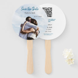 BLAUW WIT KLASSIEKE SCAN QR SAVE THE DATE HANDWAAIER