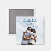 BLAUW WIT KLASSIEKE SCAN QR SAVE THE DATE MAGNEET (Voorkant / Achterkant)