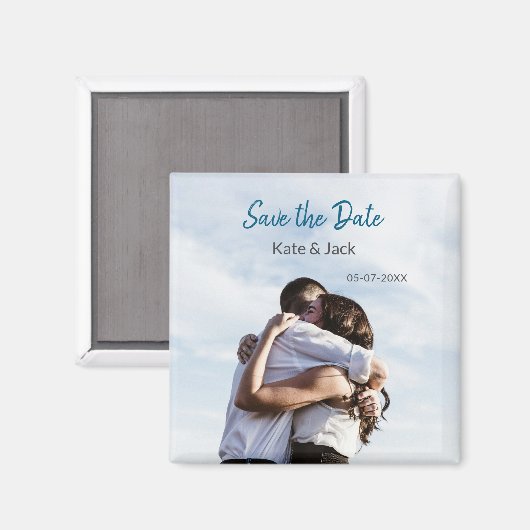 BLAUW WIT KLASSIEKE SCAN QR SAVE THE DATE MAGNEET (Voorkant / Achterkant)