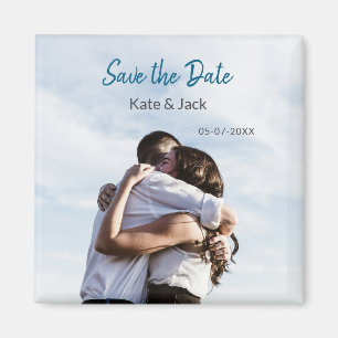 BLAUW WIT KLASSIEKE SCAN QR SAVE THE DATE MAGNEET