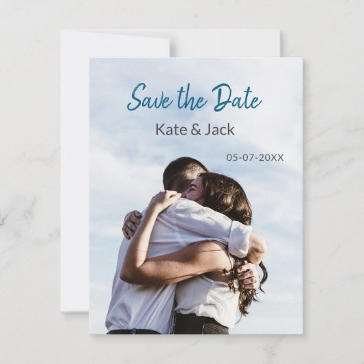 BLAUW WIT KLASSIEKE SCAN QR SAVE THE DATE NOTITIEKAARTJE (Voorkant)