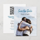 BLAUW WIT KLASSIEKE SCAN QR SAVE THE DATE NOTITIEKAARTJE (Voorkant / Achterkant)