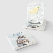 BLAUW WIT KLASSIEKE SCAN QR SAVE THE DATE STENEN ONDERZETTER (Zijkant)