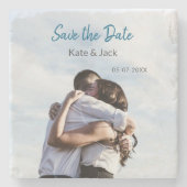 BLAUW WIT KLASSIEKE SCAN QR SAVE THE DATE STENEN ONDERZETTER (Voorkant)