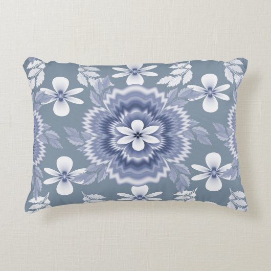 Blauw Wit Kleur Bloem Patroon Accent Kussen (Voorkant)