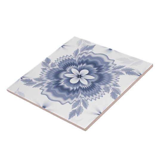 Blauw Wit Kleur Bloem Patroon Tegeltje (Zijkant)