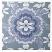 Blauw Wit Kleur Bloem Patroon Tegeltje (Voorkant)
