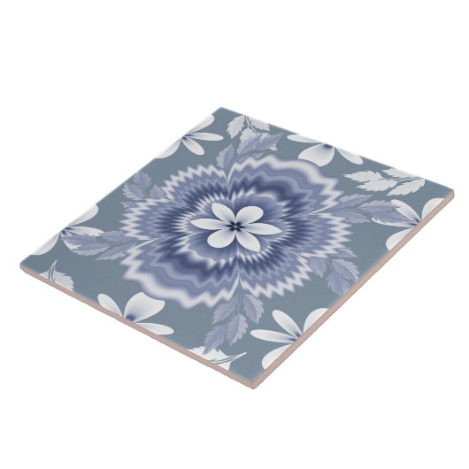 Blauw Wit Kleur Bloem Patroon Tegeltje (Zijkant)