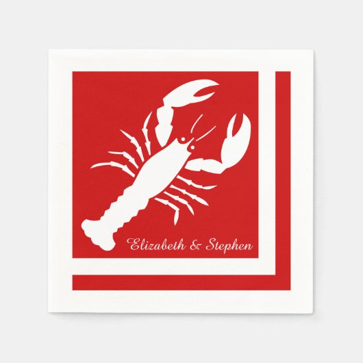 Blauw | Wit Kleur Geblokkeerde Lobster Monogram | Servetten (Voorkant)
