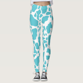 Blauw & Wit Koe Vlekken Dier Print Patroon Leggings