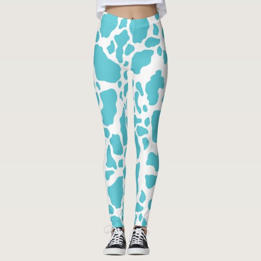 Blauw & Wit Koe Vlekken Dier Print Patroon Leggings (Voorkant)