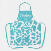 Blauw & Wit Koe Vlekken Dier Print Patroon Schort (Voorkant)