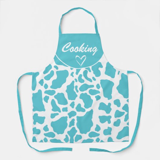 Blauw & Wit Koe Vlekken Dier Print Patroon Schort (Voorkant)