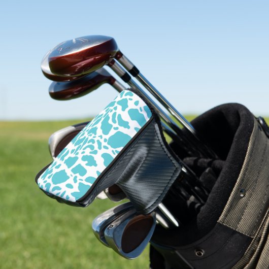 Blauw & Wit Koeienvlekken Dierenprint Patroon Golfheadcover (Insitu)