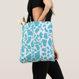 Blauw & Wit Koeienvlekken Dierenprint Patroon Tote Bag