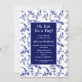 Blauw-wit Koi baby shower Aankondiging (Voorkant)