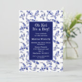 Blauw-wit Koi baby shower Aankondiging (Staand voorkant)