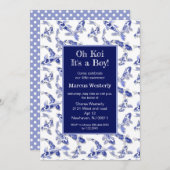 Blauw-wit Koi baby shower Aankondiging (Voorkant / Achterkant)
