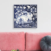Blauw & Wit Konijn Bloemen Slakkenblad Chinois Art Canvas Afdruk (Insitu (Woonkamer))