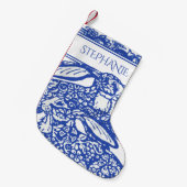Blauw Wit Konijn Chinoiserie Delft Bloemen Custom Kleine Kerstsok (Voorkant (Hangend))