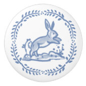 blauw wit konijn Delft Dedham Rustige Kunst Keramische Knop (Voorkant)