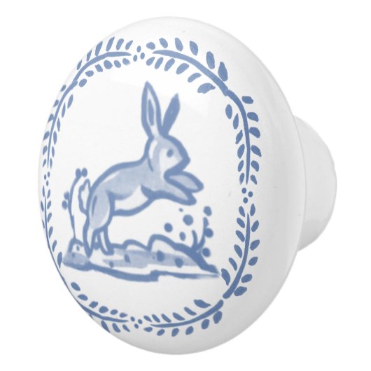 blauw wit konijn Delft Dedham Rustige Kunst Keramische Knop (Rechts)