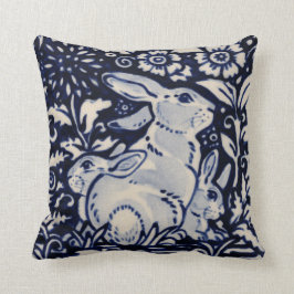 Blauw Wit Konijn Familie Haas Bunny Chinoiserie Kussen