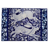 Blauw, wit konijn, Floral Tegel Design Dedham Delf Groot Cadeauzakje (Achterkant)