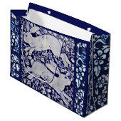 Blauw, wit konijn, Floral Tegel Design Dedham Delf Groot Cadeauzakje (Voorkant Gekanteld)