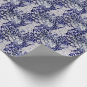Blauw Wit Konijn Tegel Gift Wrap Art Dedham Cobalt Cadeaupapier (Hoek)