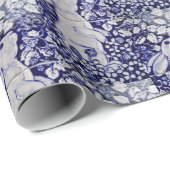 Blauw Wit Konijn Tegel Gift Wrap Art Dedham Cobalt Cadeaupapier (Rol Hoek)