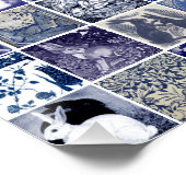 Blauw Wit Konijn Uniek Tegel Patroon Perfect Poster (Hoek)