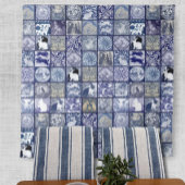 Blauw Wit Konijn Uniek Tegel Patroon Wandkleed