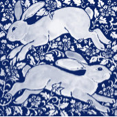 Blauw Wit Konijn Uniek Tegel Patroon Wandkleed