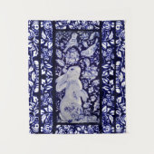 Blauw & Wit Konijn Vogel Bloemen Woodland Marine A Wandkleed (Voorkant)