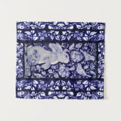 Blauw & Wit Konijn Vogel Bloemen Woodland Marine A Wandkleed (Voorkant (horizontaal))