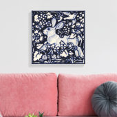 Blauw & Wit Konijn Zomer Bloemenvogel Chinois Art Canvas Afdruk (Insitu (Woonkamer))