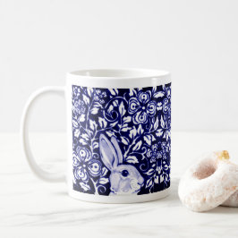 Blauw & Wit Konijnenkonijn Chinoiserie Bloemen Gra Koffiemok